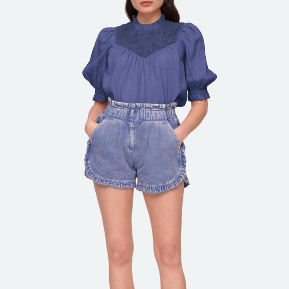 Sea New York Yara Shirred Yoke Top Lapis Size 0 - Picture 1 of 8